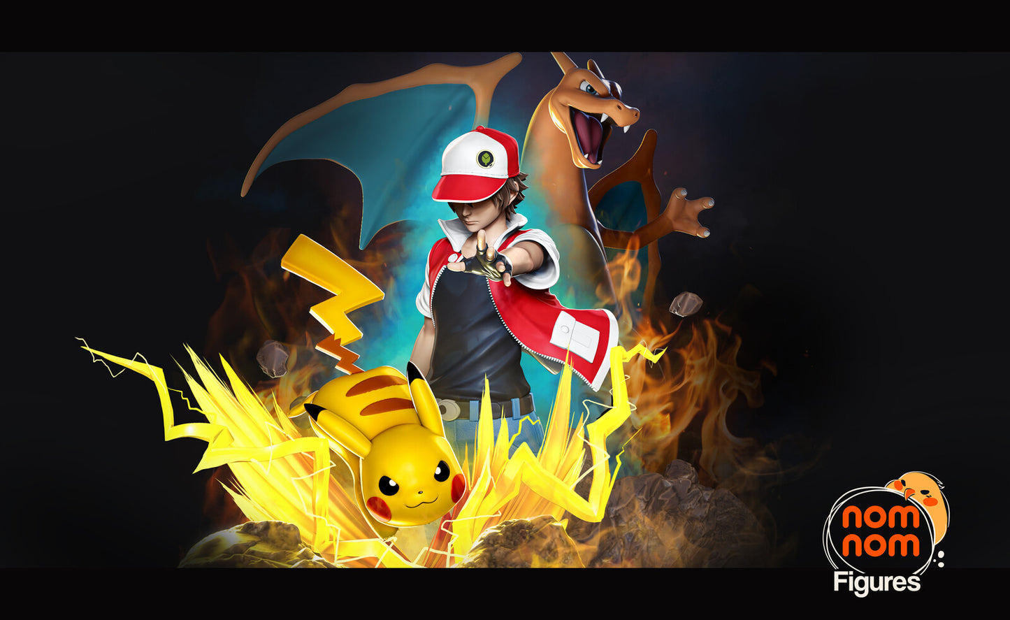 Ash with pikachu and Charizard Diorama - Nomnom