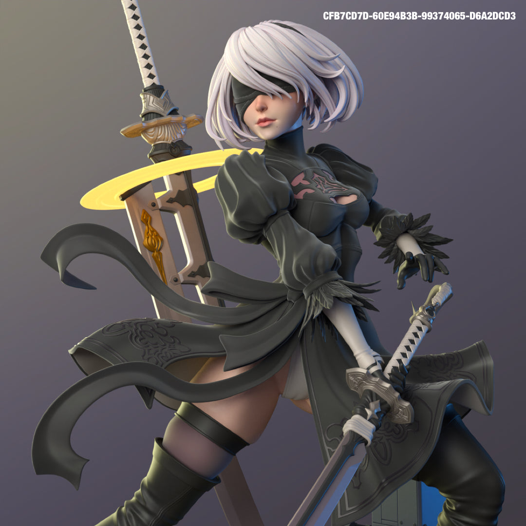 2B | Nier Automata Video Game | diNamuuu3D Fanart Sculpture Figurine | 8 Inch Resin