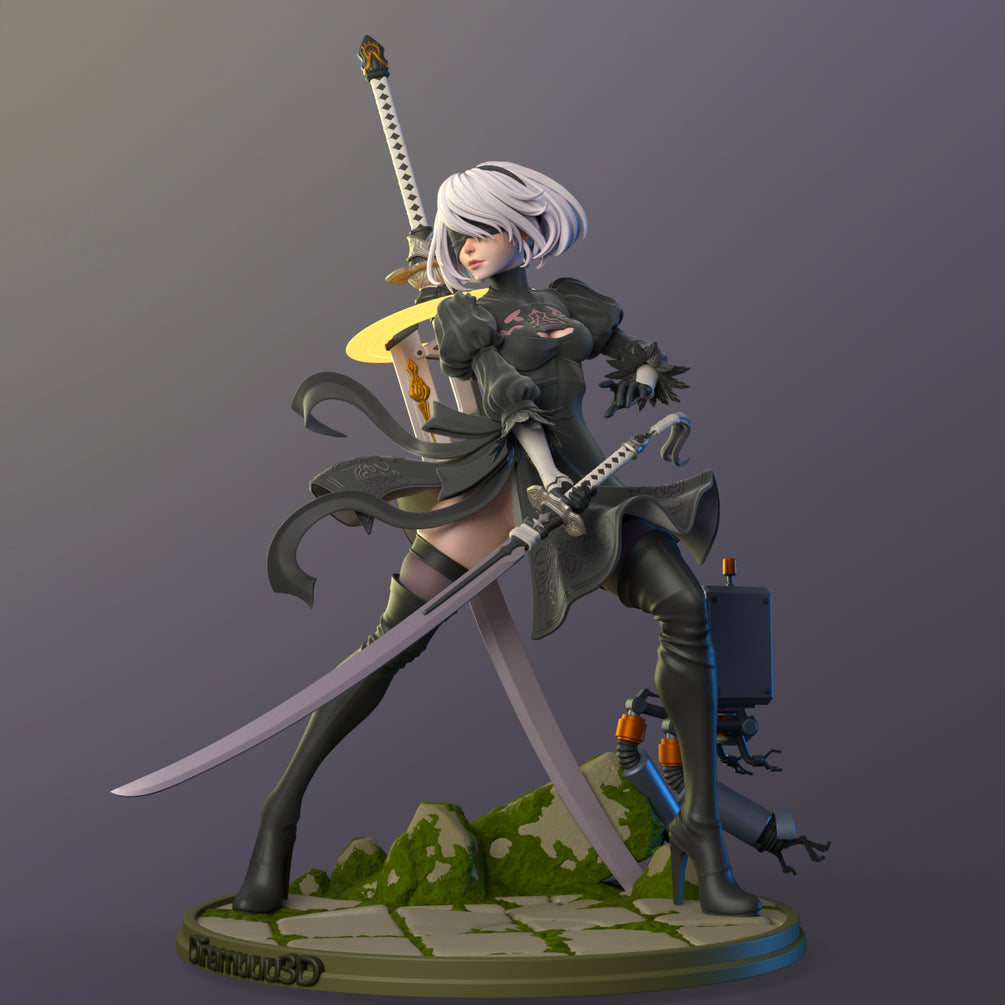 2B | Nier Automata Video Game | diNamuuu3D Fanart Sculpture Figurine | 8 Inch Resin