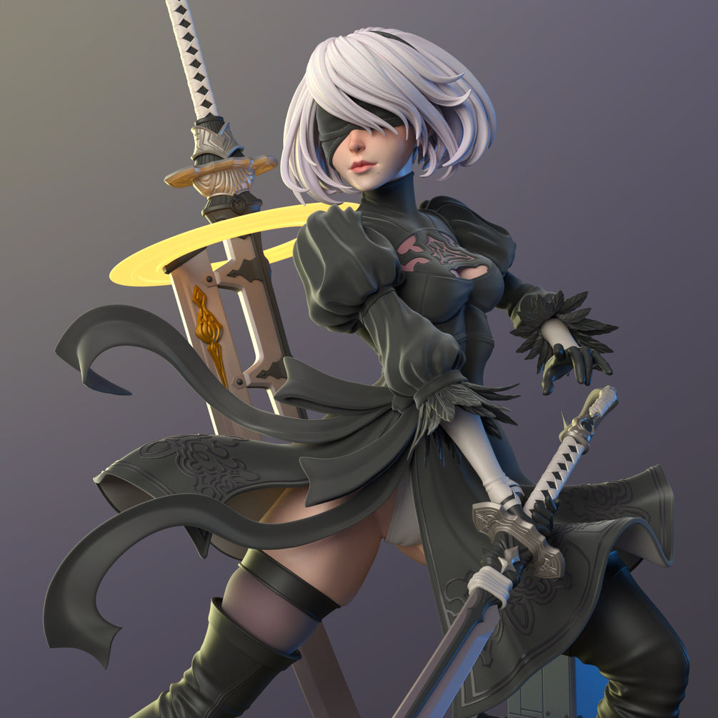 2B | Nier Automata Video Game | diNamuuu3D Fanart Sculpture Figurine | 8 Inch Resin