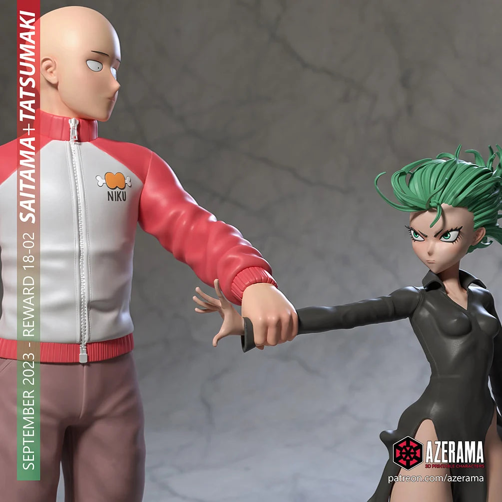 Saitama & Tatsumaki Figurine | 8-Inch SLA Resin Print | Fully Painted by Azerama | SFW Version