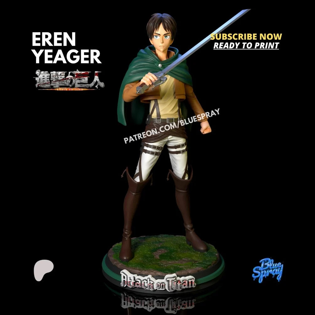 Eren Yeager Figurine | 8-Inch SLA Resin Sculpture | Fully Painted by BlueSpray3D