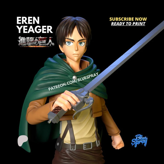 Eren Yeager Figurine | 8-Inch SLA Resin Sculpture | Fully Painted by BlueSpray3D