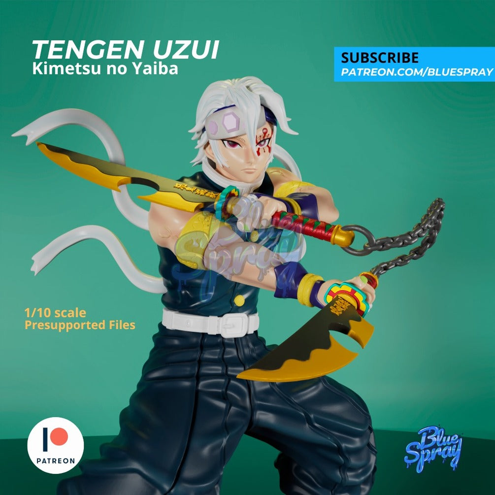 Tengen Uzui 8-Inch SLA Resin Sculpture by BlueSpray3D | Fully Painted *Demon Slayer* Figurine