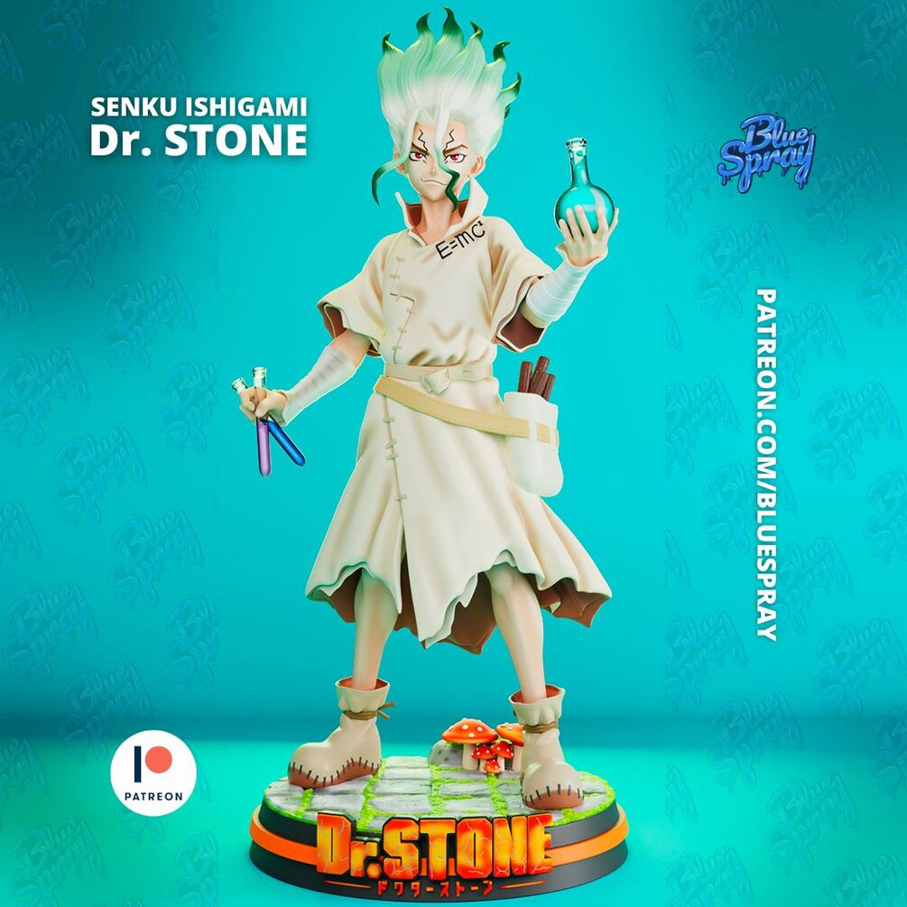 Senku Ishigami 8-Inch SLA Resin Sculpture by BlueSpray3D | Fully Painted *Dr. Stone* Figurine